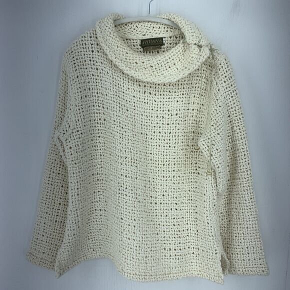 Hilana Sweaters - Hilana Womens Large Sweater Chunky Oversized Minimal Cottagecore Cowl Fisherman